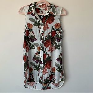 Soft Surroundings NWT Floral Sleeveless Button Down Shirt Size Petite Small